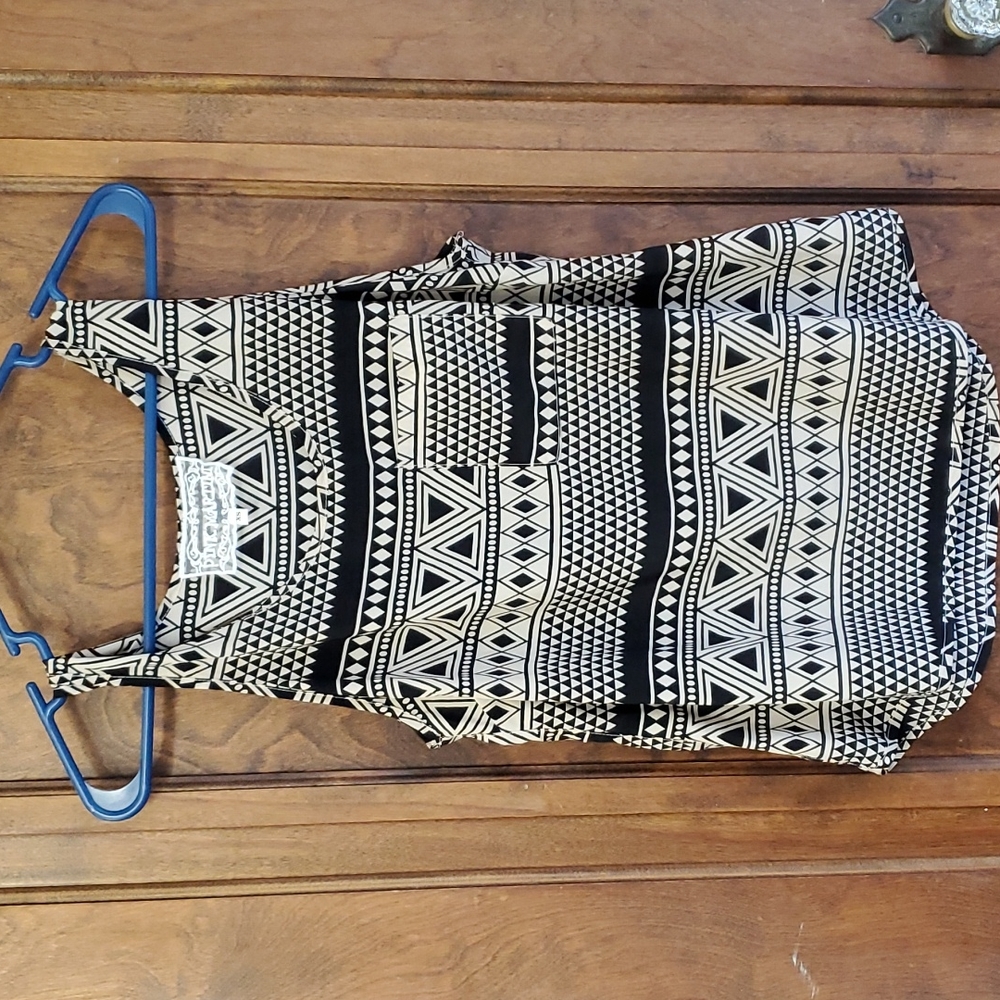 Pink Martini Cream Black Print Sleevesless Tank Top, Size XS